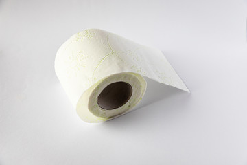 toilet paper placed on white background