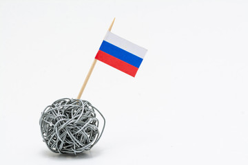The flag of Russia on wire ball with copy paste area
