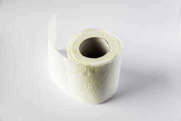 toilet paper placed on white background