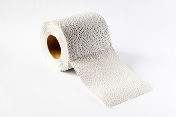 toilet paper placed on white background