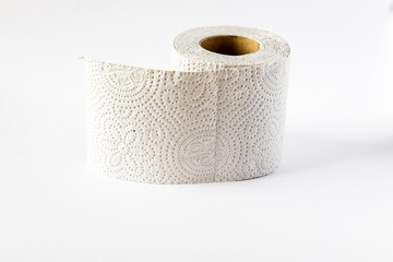 toilet paper placed on white background