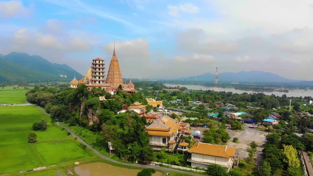 Aerial view Landscape of wat tam suer, Tha Muang District, Kanchanaburi Thailand    