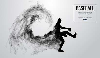 Abstract silhouette of a baseball player pitcher on white background from particles, smoke. Baseball player pitcher throws the ball . Background can be changed to any other. Vector illustration