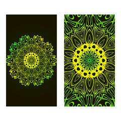 Set Of Template Greeting Card, Invitation With Space For Text. Mandala Design. Vector Illustration. Black green color