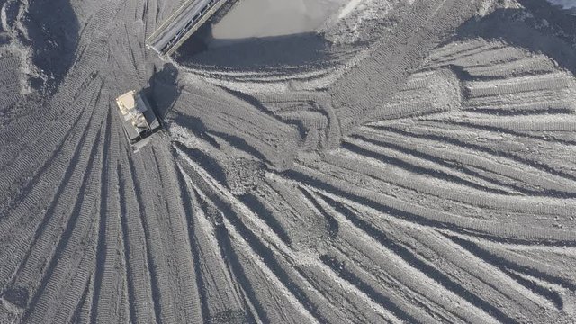 Open pit mine. Aerial view of extractive industry for coal. Top view. Photo captured with drone. DJI Mavic 2 Pro 4k dlog-m ungraded flat.