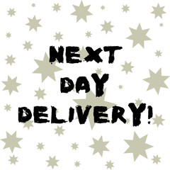 Word writing text Next Day Delivery. Business concept for service allows you have goods delivered day after order Different Sizes of Star Shape Heptagram in Random Repeat Pattern photo