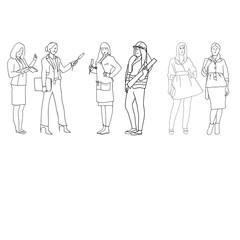 A set of drawings in the vector, illustrations are black and white, linear, female profession, female figure