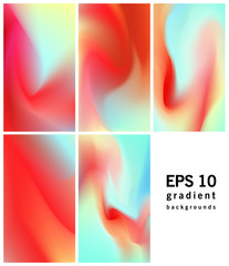Abstract concept multicolored blurred background set. Liquid, flow, fluid covers gradient set of poster covers with a color vibrant gradient background. Modern screen gradient for the mobile app.