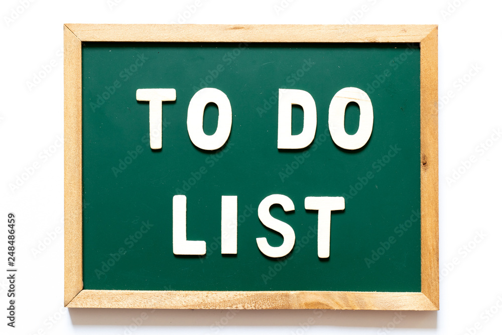 Sticker Green blackboard and wood frame with word to do list on white background