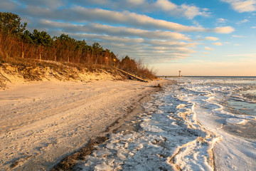 Coastline of the Hel Peninsula in winter sunny scenery. Poland - obrazy, fototapety, plakaty
