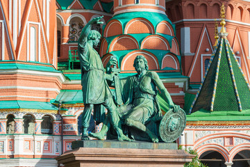 Fototapeta na wymiar Close up view on a Monument to Minin and Pozharsky on Red Square in Moscow, Russia