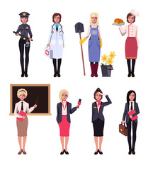 Different woman profession characters. Education importance concept. Vector flat cartoon isolated illustration