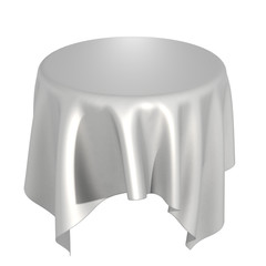 White silk elegance tablecloth. Trade show exhibition