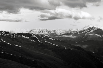 Monochrome black and white view of high slopes