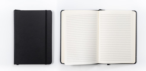 black notebook on white background with clipping path