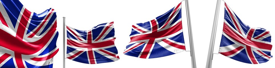 Set Flags of United Kingdom on white background. 3D illustration