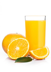 Fototapeta na wymiar Glass of organic fresh orange juice with fruits