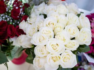 Beautiful large bouquet of white roses. Bouquet of flowers