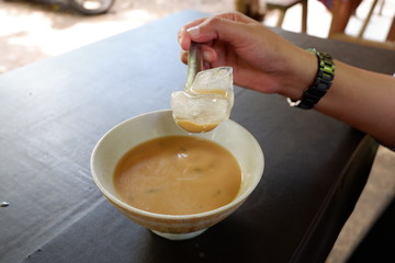 Fresh drinks made from coconut milk and ice
