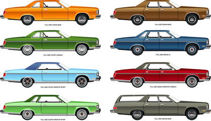 Vector Illustration of 1970s Full-Size Cars