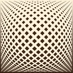 Bright decorative pattern with a halftone transition from small squares and rhombuses. Curvilinear arrangement.