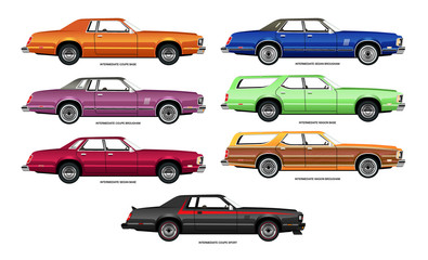 Vector Illustration of 1970s Mid-Size Cars