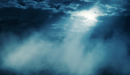 Background scene of empty street. Night view of the river, the night sky with clouds, the...