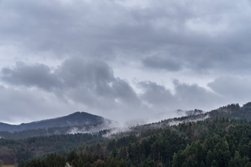 Obraz na płótnie Canvas Germany, Misty black forest mountains in untouched nature landscape