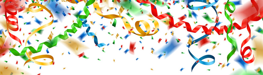 bunter Konfetti Hintergrund mit verschiedenen Luftschlangen