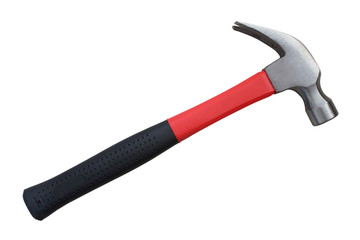 Hammer with a rubberized handle. Hammer and nail puller, two in one. Close-up. Isolated object on...