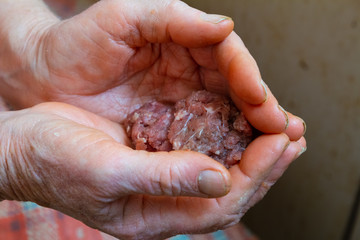 Grandmother cooks dumplings on kitchen