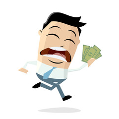 funny cartoon man wants to spend his money urgently