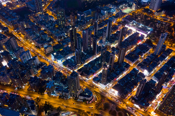 Top view of Hong Kong downtown city at night
