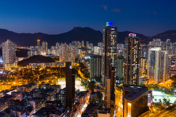 Fototapeta premium Top view of Hong Kong downtown city at night