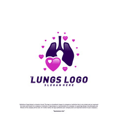 Lungs Love logo design concept.Health Lungs with Love logo template vector. Icon symbol