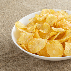 Delicious potato chips with salt