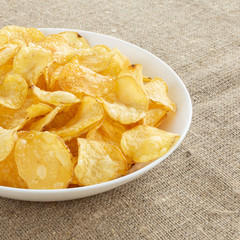 Delicious potato chips with salt