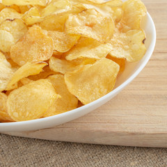Delicious potato chips with salt