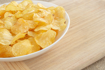 Delicious potato chips with salt