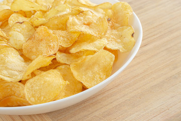 Delicious potato chips with salt