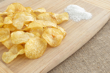 Delicious potato chips with salt