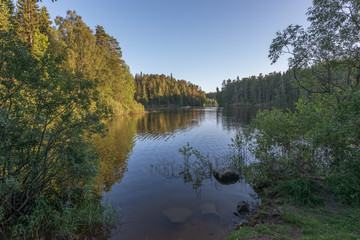 Fototapeta na wymiar Place for swimming in the lake. The wonderful island Valaam is located on Lake Lodozhskoye, Karelia. Balaam - a step to heaven