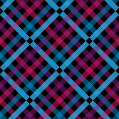 Seamless tartan plaid pattern. Checkered fabric texture print in shades of red, bright fuchsia, light teal green, pale cyan and blue.
