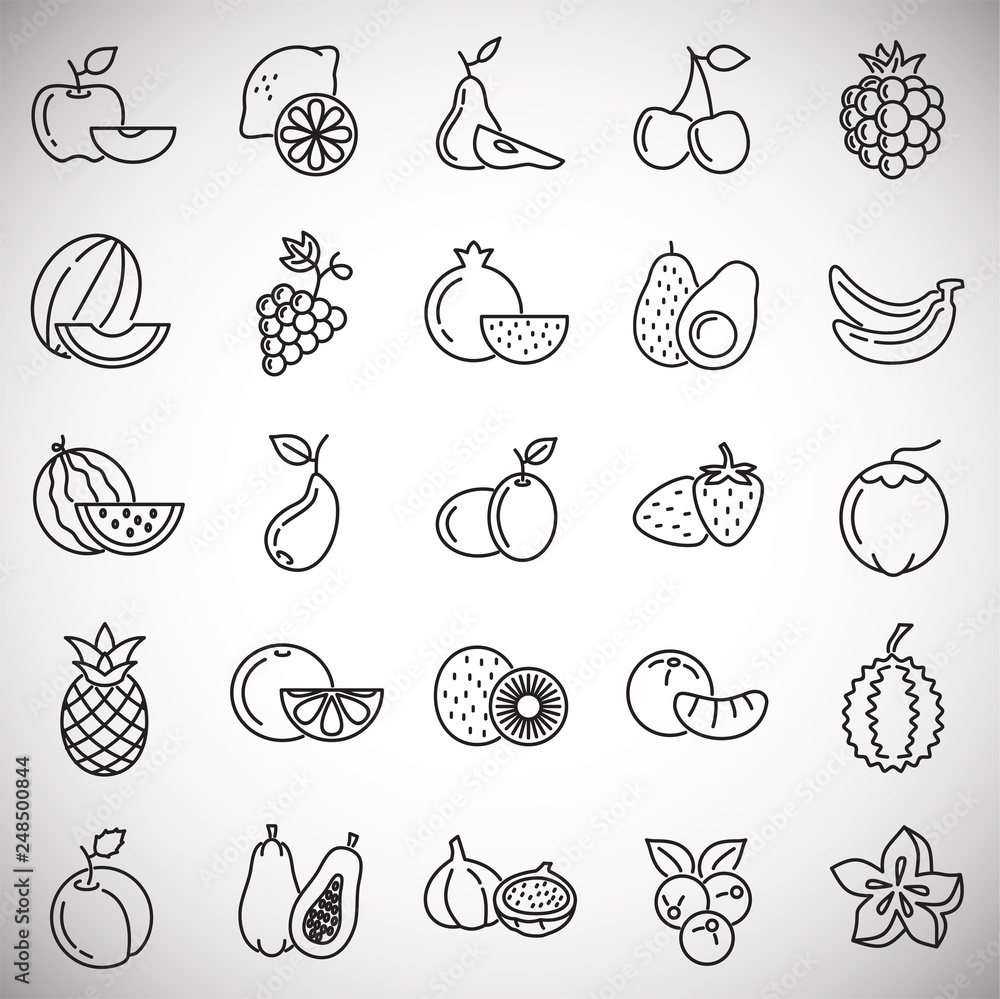 Poster fruit icons set on white background for graphic and web design, modern simple vector sign. internet 