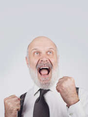Cheerful successful senior businessman celebrating
