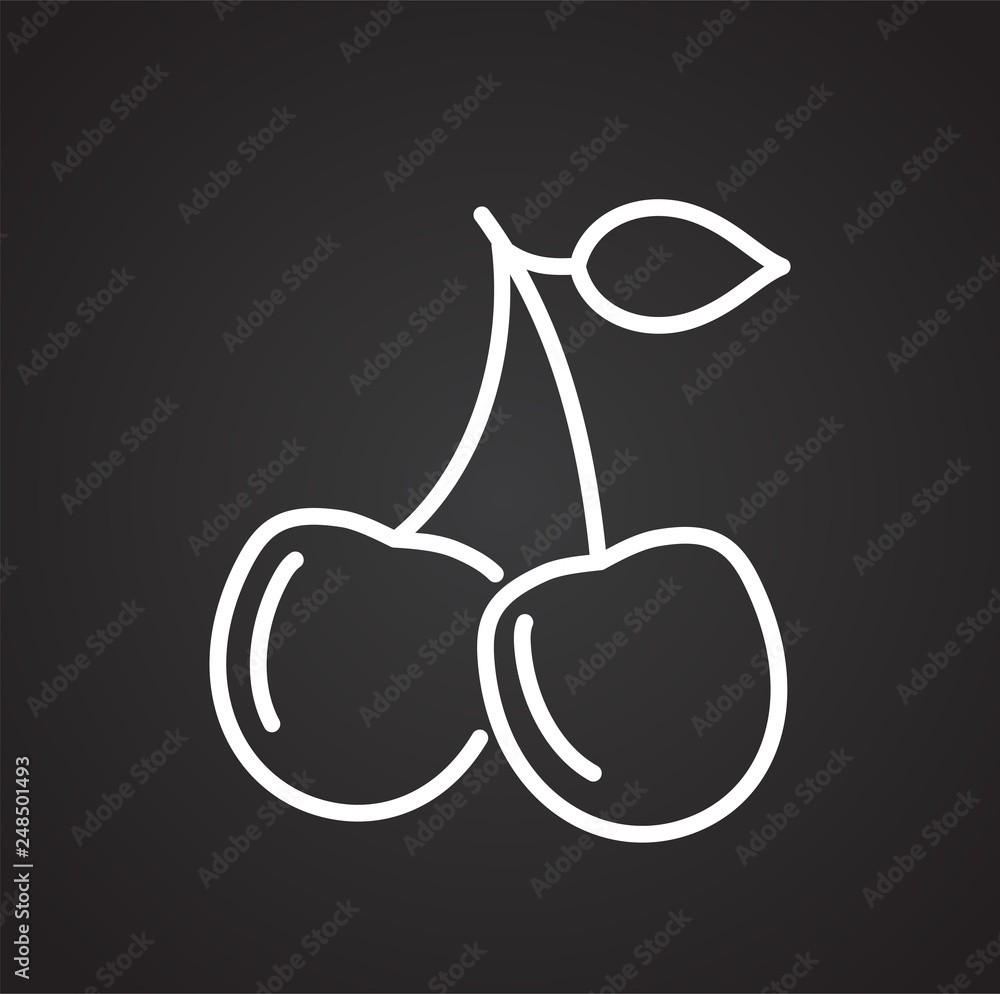 Poster cherry line icon on black background for graphic and web design, modern simple vector sign. internet