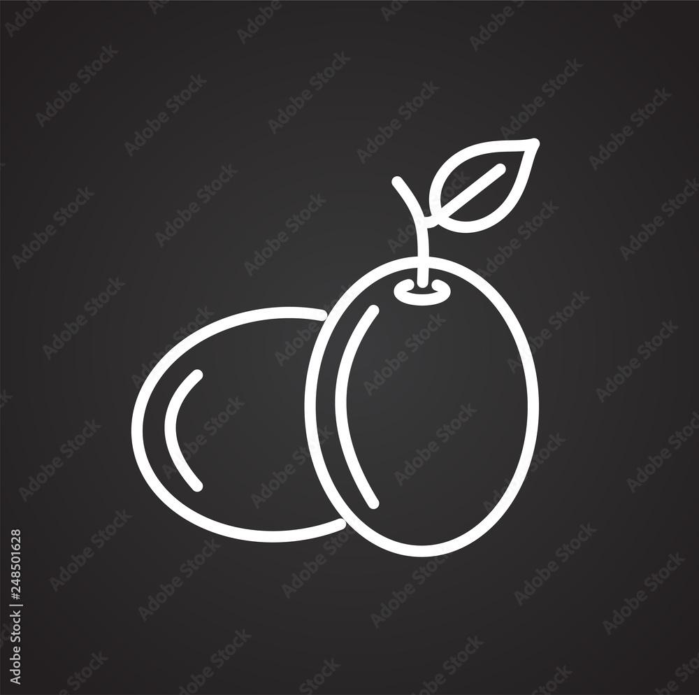 Poster plum icon on black background for graphic and web design, modern simple vector sign. internet concep