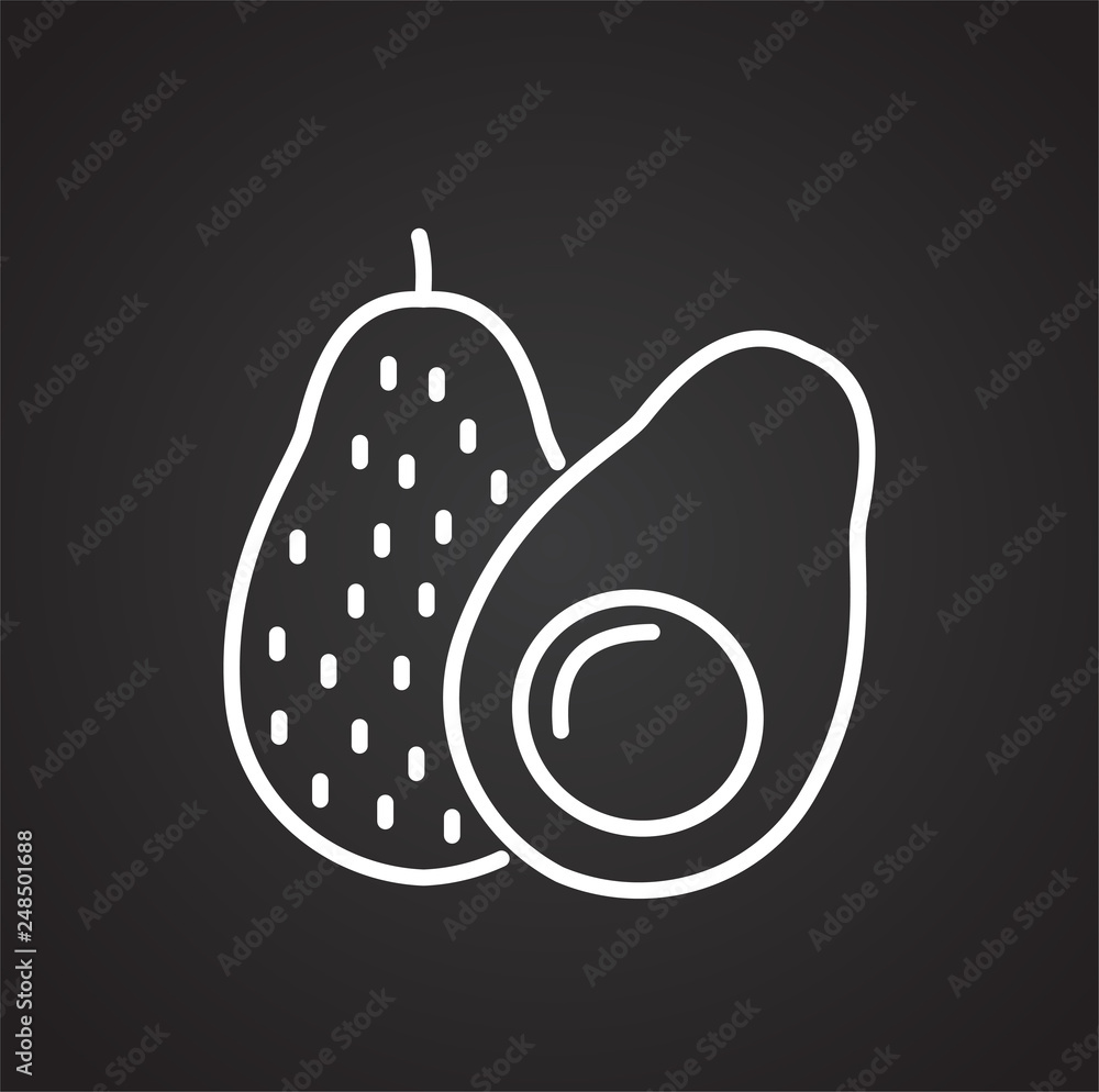 Poster avocado line icon on black background for graphic and web design, modern simple vector sign. interne