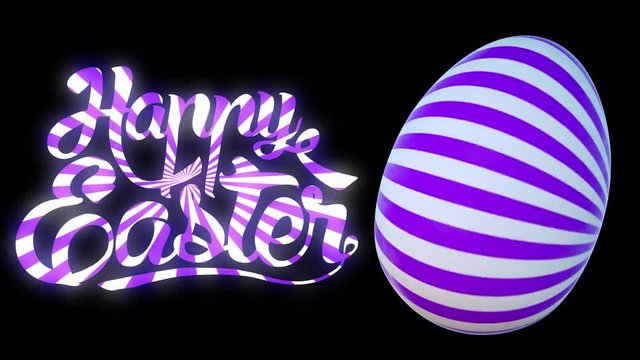 Easter Greeting Card. Happy easter background with color eggs and title. Alpha Channel Included. 4K