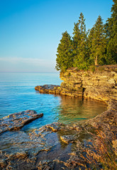 Rocky Cliff at Cave Point on Lake Michigan in Door County, Wisconsin. - 248502289